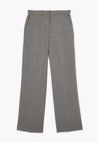 Grijze op maat gemaakte broek met een gladde textuur, rechte pijpen, zijzakken en een nette tailleband. Geschikt voor formele of casual gelegenheden.