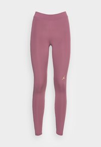 Rosafärgade leggings med en figurformad design, tillverkade av Stretchmaterial, med en guldlogotyp på vänster ben och en hög midja.