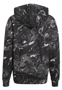 Felpa con cappuccio in un motivo astratto nero e grigio, caratterizzata da maniche lunghe, una finitura testurizzata e una tasca a marsupio.
