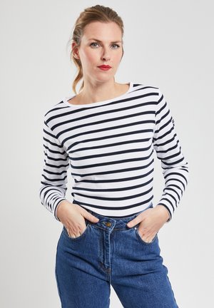 Armor lux MARINIÈRE STRIPE 3/4 T-SHIRT - Langærmet T-shirt - blanc/rich ...