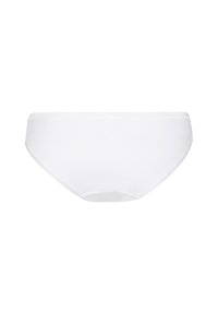 Slip bianco realizzato in tessuto liscio, caratterizzato da un design semplice con una fascia elastica in vita e una finitura senza cuciture. Nessun motivo o accento visibile.