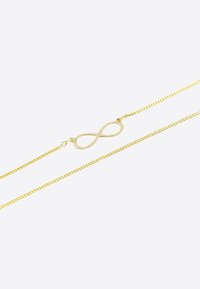 Collana in oro con pendente a simbolo dell'infinito. Presenta un design sottile e delicato e una superficie liscia. Adatta per un abbigliamento casual.