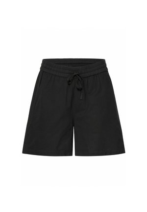 Mustat shortsit, jotka on valmistettu hengittävästä kankaasta. Niissä on joustava vyötärö ja nyöri sekä rento malli.