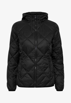 Must mustriga, voodiga must jakk, millel on esi-lukk ja kaks küljetaskut. Materjal näib olevat sile ja kerge.