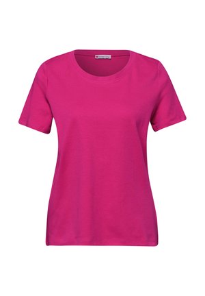 Dames T-shirt met korte mouwen en ronde hals in effen felroze kleur, eenvoudig ontwerp, casual stijl.