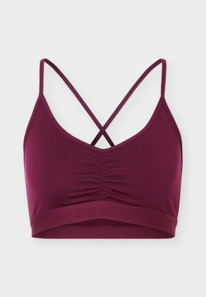 Even&Odd active, LOW SUPPORT SPORTS BRA WITH FRONT RUCHING AND CROSS BACK - Reggiseno sportivo con sostegno leggero - bordeaux