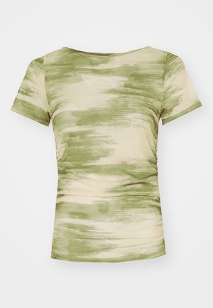 Noisy May NMLESLEY RUCHING - T-shirt con stampa - eggnog/kalamata desert