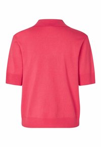 Kurzärmeliges Poloshirt in leuchtendem Pink, aus glattem Strickstoff gefertigt. Verfügt über einen gerippten Kragen und Saum mit sauberem Finish.