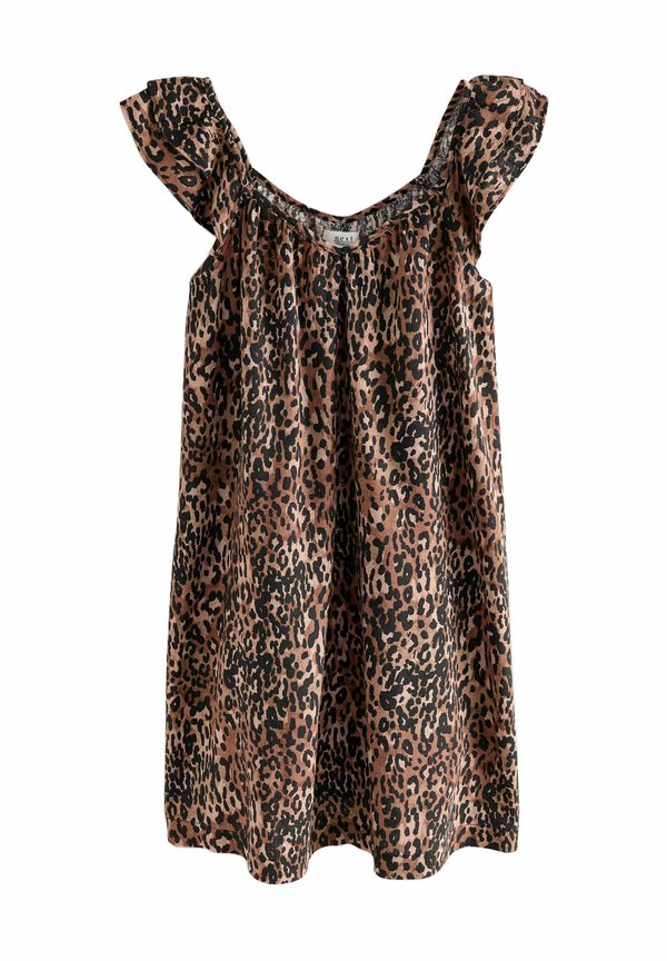 REGULAR FIT - V-NECK RUFFLE SLEEVE - Freizeitkleid - animal leopard print