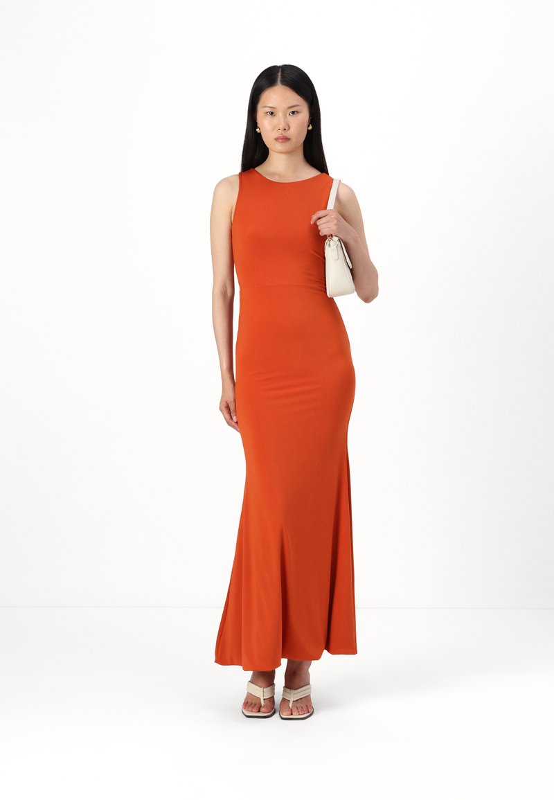 open lace back dress Burnt Orange Prom Dress | Satin Evening Prom Dress