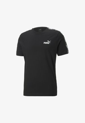 Czarna koszulka z krótkim rękawem wykonana z bawełny. Posiada białe logo Puma na piersi oraz charakterystyczne oznaczenia wzdłuż ramion.