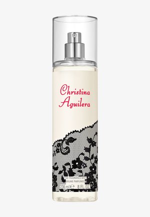Heldere fles van Christina Aguilera fijne geurmisting met zwart bloemenkantontwerp en zilveren spuitmond, 236 ml (8 fl oz).