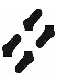 Czarne skarpetki do kostek wykonane z gładkiego materiału w jednolitym kolorze. Posiadają mankiet na górze i subtelną markę po bokach. Zestaw trzech par.