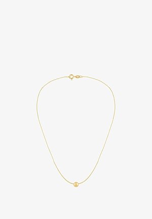 Guldhalskæde med en fin, poleret kugleformet vedhæng i midten. Kæden er fint kædet sammen med en lukning.