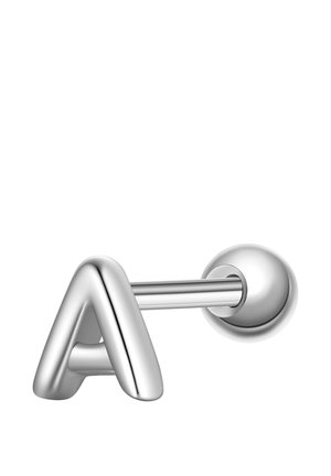 Sølvmetal barbell-ørering med trekantet frontstykke og rund baglås på hvid baggrund.