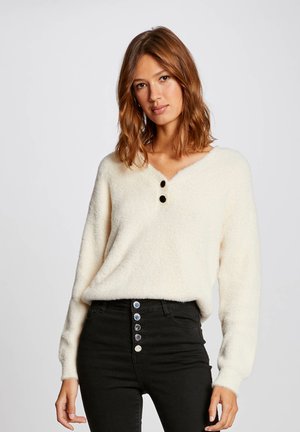 LONG-SLEEVED WITH V-NECK - Pullover - white denim