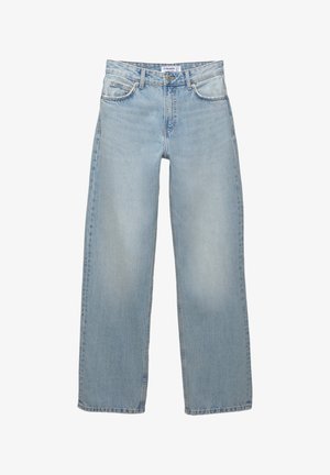 Ljust blå, vida jeans i denim. Har en klassisk femficksdesign med knapp- och dragkedjestängning.