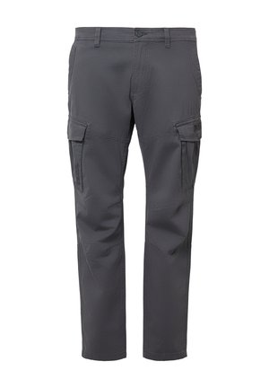 Grijze cargo-broeken van lichtgewicht stof, met meerdere zijzakken, riemlussen en recht gesneden pijpen voor een functioneel ontwerp.