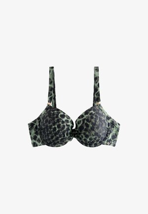 Next PADDED WIRED HALTER STANDARD - Bikinitop - green black leopard print