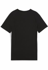 Melns īsām piedurknēm t-krekls ar apaļu izgriezumu un raglan piedurknēm, ar gludu tekstūru un bez redzamām rakstām vai logotipiem.