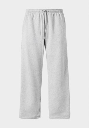 Hellgraue Jogginghose mit Kordelzugbund, aus weichem Baumwollmix, mit weitem Bein und glatter Textur. Keine sichtbaren Taschen.