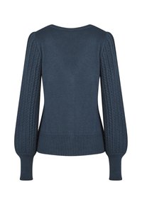 Námořnický pletený svetr s žebrovaným lemem a rukávy s copánkovým vzorem a nafouklým střihem. Texturovaná látka má hladký zadní díl a přiléhavý střih.