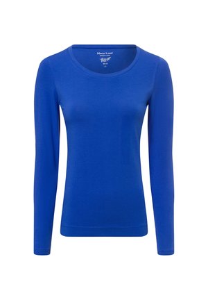 Langärmliges, Rundhals-Shirt in leuchtendem Blau, aus glattem Stoff gefertigt. Verfügt über eine enganliegende Silhouette und minimale Nähdetails.
