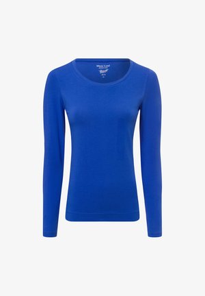 Langärmliges, Rundhals-Shirt in leuchtendem Blau, aus glattem Stoff gefertigt. Verfügt über eine enganliegende Silhouette und minimale Nähdetails.