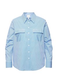 Camicia a righe blu chiaro con due tasche sul petto, chiusura con bottoni, colletto e maniche lunghe. Realizzata in tessuto morbido con una vestibilità rilassata.