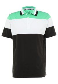 Polo pour homme présentant un design en blocs de couleurs vert, blanc et noir, manches courtes, col avec encolure et accent du logo Puma. Fabriqué en tissu lisse.