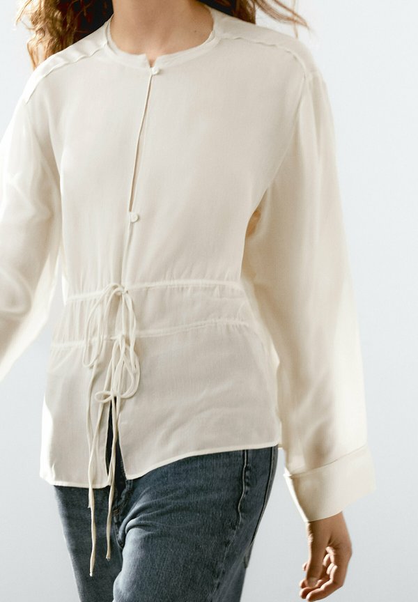 SEMITRANSPARENT FLOWING WITH BOWS - Button-down blouse - beige4