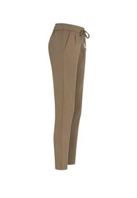Khaki joggebukser med elastisk midje, snor, sidelommer og smale ben, laget av mykt, stretchbart stoff.