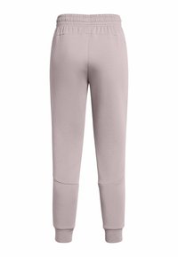 Helle lila Jogginghose mit elastischem Bund, schmal zulaufenden Bündchen und gesteppten Details in der Nähe der Knie, aus einem weichen Stoff gefertigt.
