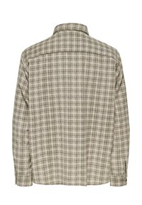 Gecontroleerd longsleeve shirt in beige en olijfgroen, met een klassieke kraag, knoopmanchetten en een ontspannen pasvorm met een rechte achterkant.