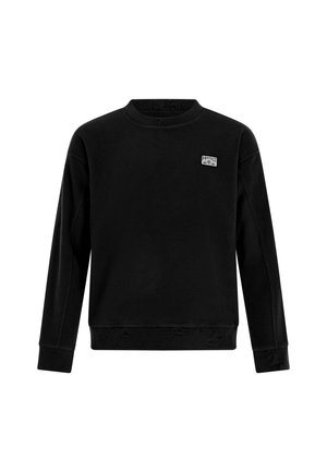 Zwarte sweatshirt gemaakt van zachte stof, met een ronde hals, geribbelde manchetten en een klein logopatch op de bovenborst.