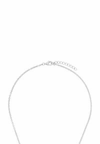 Collana in argento con maglie rotonde, dotata di chiusura a moschettone e catena di estensione per lunghezza regolabile. Texture liscia, design minimalista.