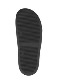 Semelle en caoutchouc noir avec une texture antidérapante, présentant des rainures horizontales et des motifs circulaires, taille marquée comme 37. Bords lisses.