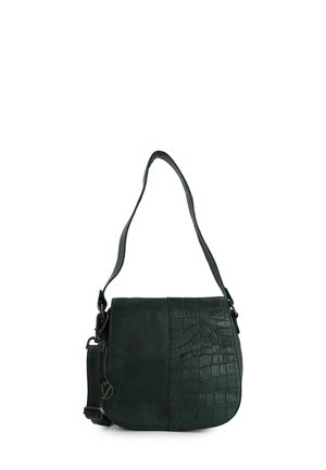 Grüne Leder-Crossbody-Tasche mit glatter und geprägt Crocodile-Optik, verstellbarem Riemen und magnetischem Verschluss.