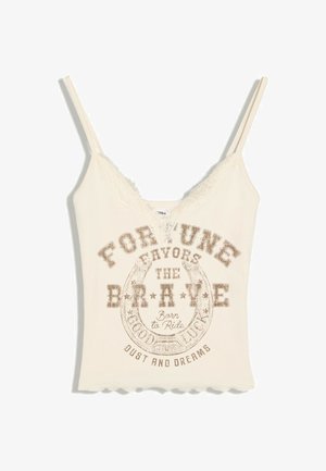 Bershka, PRINTED STRAPPY WITH LACE TRIM - TOP - Top - sand