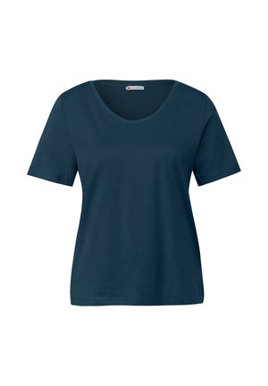 T-shirt a maniche corte blu navy realizzato in morbido cotone, con scollatura rotonda e vestibilità rilassata. Texture liscia senza fantasie o dettagli.