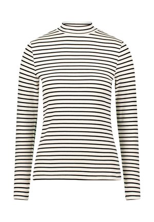 Zwart-wit horizontaal gestreept shirt met lange mouwen en col. Zachte stof, aansluitend ontwerp en naadloze halslijn.