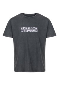 Karakově šedé bavlněné tričko s krátkým rukávem, s logem "CARTOON NETWORK" v světlých blokových písmenech přes hruď.
