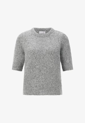 Maglione grigio a maniche corte realizzato in tessuto a maglia testurizzata, con scollatura rotonda e vestibilità rilassata. Design semplice senza motivi o accenti.