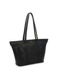 Borsa a spalla nera in pelle con due manici lunghi, forma rettangolare, superficie liscia e cuciture centrali. Logo sul davanti. Nessun hardware o dettagli visibili.