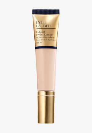 Maquillage hydratant Estee Lauder Futurist Hydra Rescue dans un tube rose pâle avec des accents dorés, comprenant un SPF 45, un design épuré et une texture lisse.