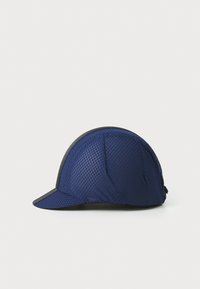 Marineblå mesh caps med rund form, med en sort skygge og en kontrastskjæring. Inkluderer justerbar rem på baksiden for tilpasning.