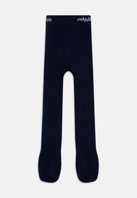 Ναυτικό μπλε παιδικές καλτσόν από μαλακό, ελαστικό ύφασμα με λεία υφή και στρογγυλές μύτες, με ζώνη μέσης που έχει λευκή γραφή.