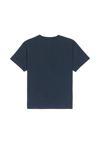 Camiseta de algodón de manga corta azul marino vista desde atrás, con cuello redondo y diseño liso.
