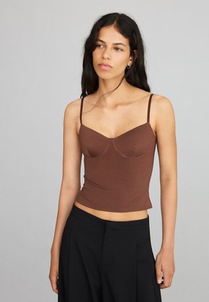Bershka, TOP - Débardeur - dark brown