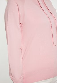 Felpa rosa chiaro con maniche lunghe, cappuccio e cordini. Tessuto morbido con orlo e polsini a coste. Design semplice e forma aderente.